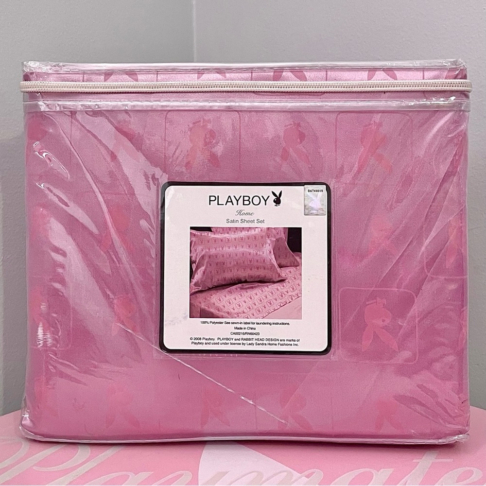 Playboy Monogram Satin Bed Sheet Set 🐰💞